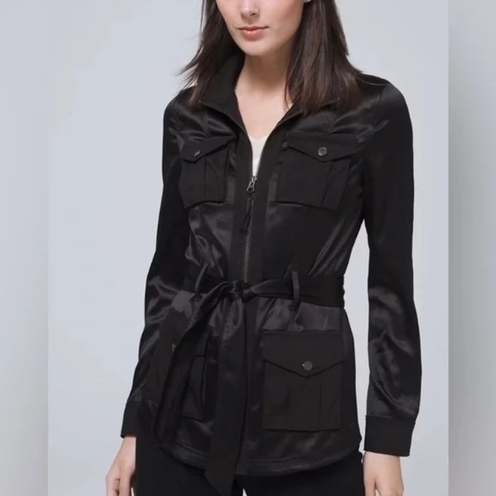 White House Black Market Women’s Belted Satin Utility Jacket & Skirt Set 18 - Picture 2 of 12